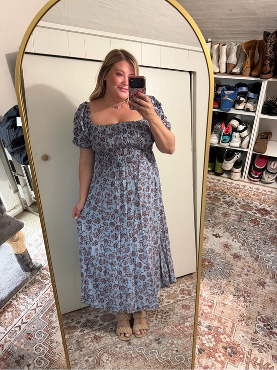 Madewell Dresses & Skirts - Madewell Smocked Square-Neck Maxi Dress in Light Blue Floral Size 10